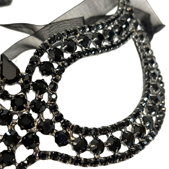 Black Rhinestone Jeweled Metal Harlequin Facemask NWT NOS - Picture 8 of 15